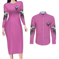Stuck Between Idk Idc And IDGAF Pink Couples Matching Long Sleeve Bodycon Dress and Long Sleeve Button Shirt - Wonder Print Shop