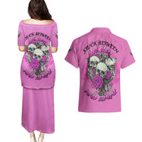 Stuck Between Idk Idc And IDGAF Pink Couples Matching Puletasi Dress and Hawaiian Shirt - Wonder Print Shop