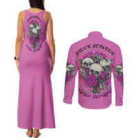 Stuck Between Idk Idc And IDGAF Pink Couples Matching Tank Maxi Dress and Long Sleeve Button Shirt - Wonder Print Shop