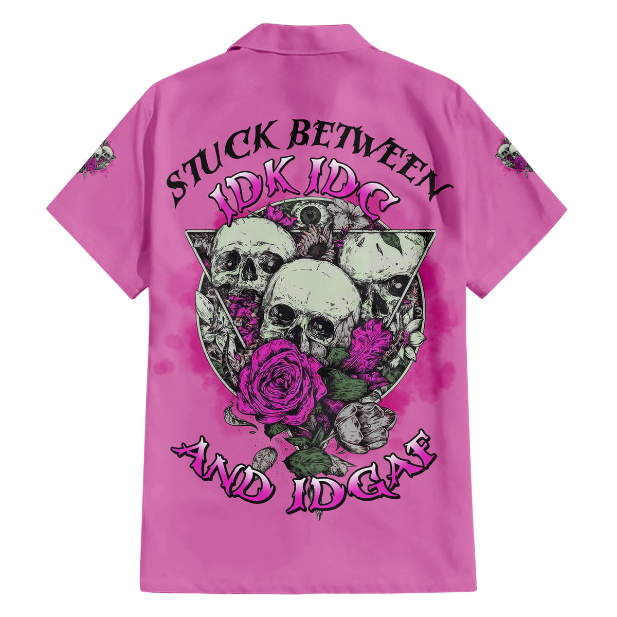 Stuck Between Idk Idc And IDGAF Pink Family Matching Short Sleeve Bodycon Dress and Hawaiian Shirt - Wonder Print Shop