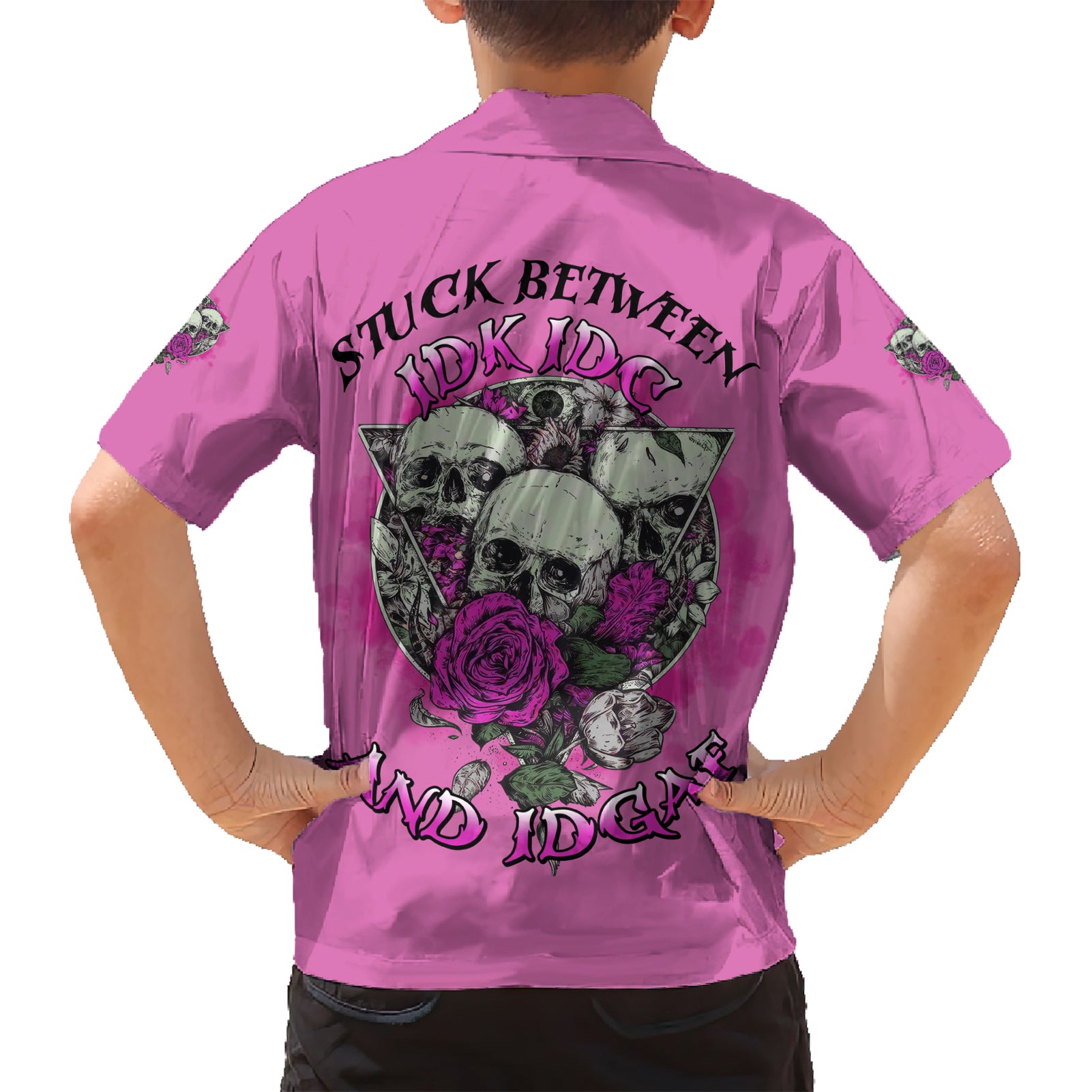 Stuck Between Idk Idc And IDGAF Pink Kid Hawaiian Shirt - Wonder Print Shop