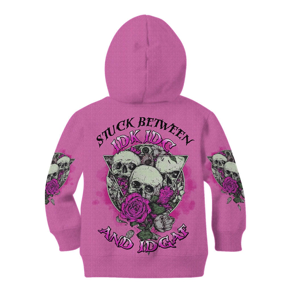 Stuck Between Idk Idc And IDGAF Pink Kid Hoodie - Wonder Print Shop