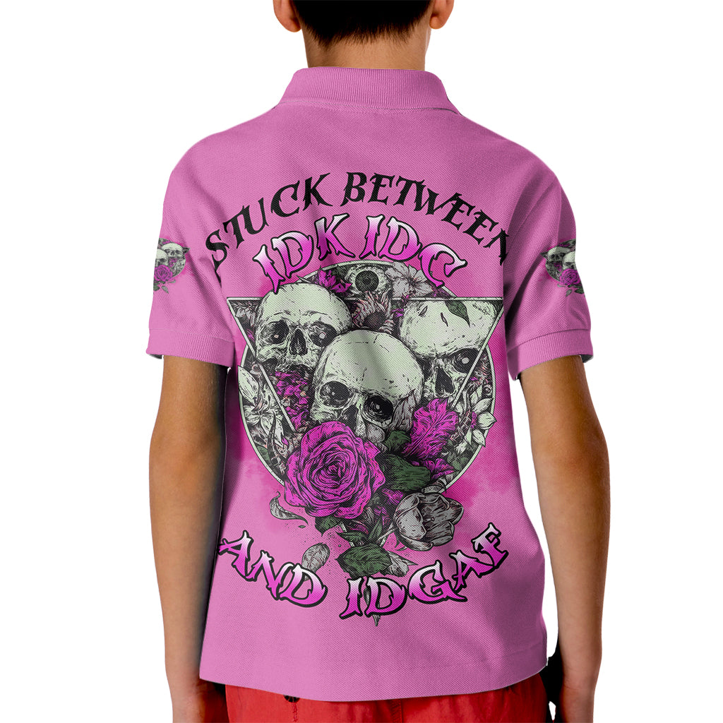 Stuck Between Idk Idc And IDGAF Pink Kid Polo Shirt - Wonder Print Shop