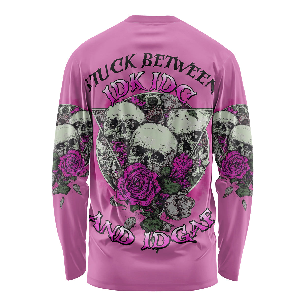 Stuck Between Idk Idc And IDGAF Pink Long Sleeve Shirt - Wonder Print Shop
