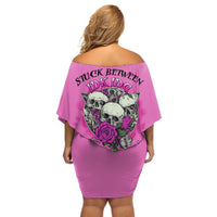 Stuck Between Idk Idc And IDGAF Pink Off Shoulder Short Dress - Wonder Print Shop