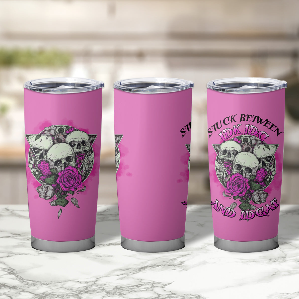 Stuck Between Idk Idc And IDGAF Pink Tumbler Cup - Wonder Print Shop