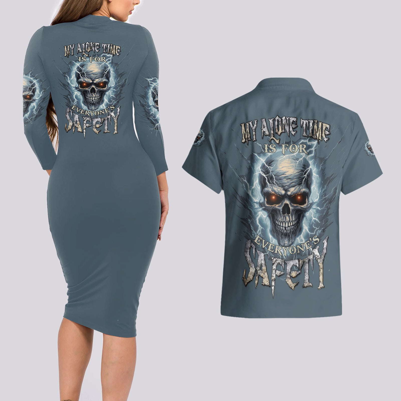 My Alone Time Is For Everyone's Safety Couples Matching Long Sleeve Bodycon Dress and Hawaiian Shirt - Wonder Print Shop