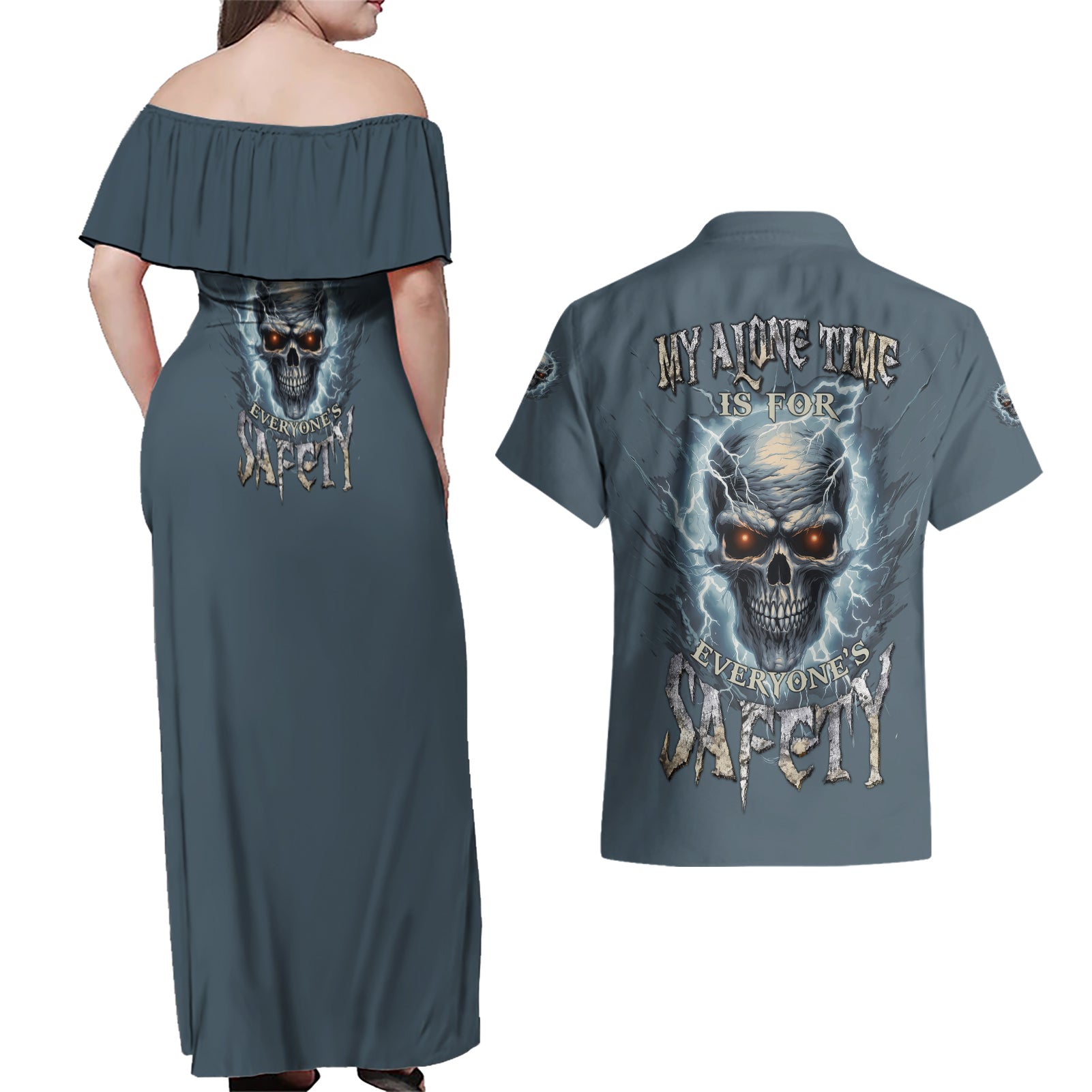 My Alone Time Is For Everyone's Safety Couples Matching Off Shoulder Maxi Dress and Hawaiian Shirt - Wonder Print Shop