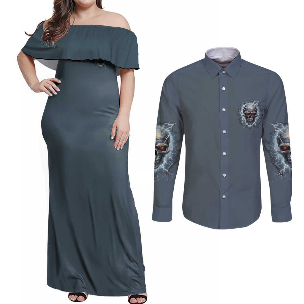 My Alone Time Is For Everyone's Safety Couples Matching Off Shoulder Maxi Dress and Long Sleeve Button Shirt - Wonder Print Shop