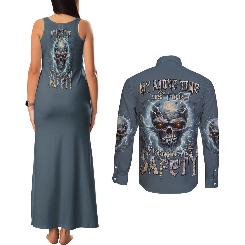 My Alone Time Is For Everyone's Safety Couples Matching Tank Maxi Dress and Long Sleeve Button Shirt - Wonder Print Shop