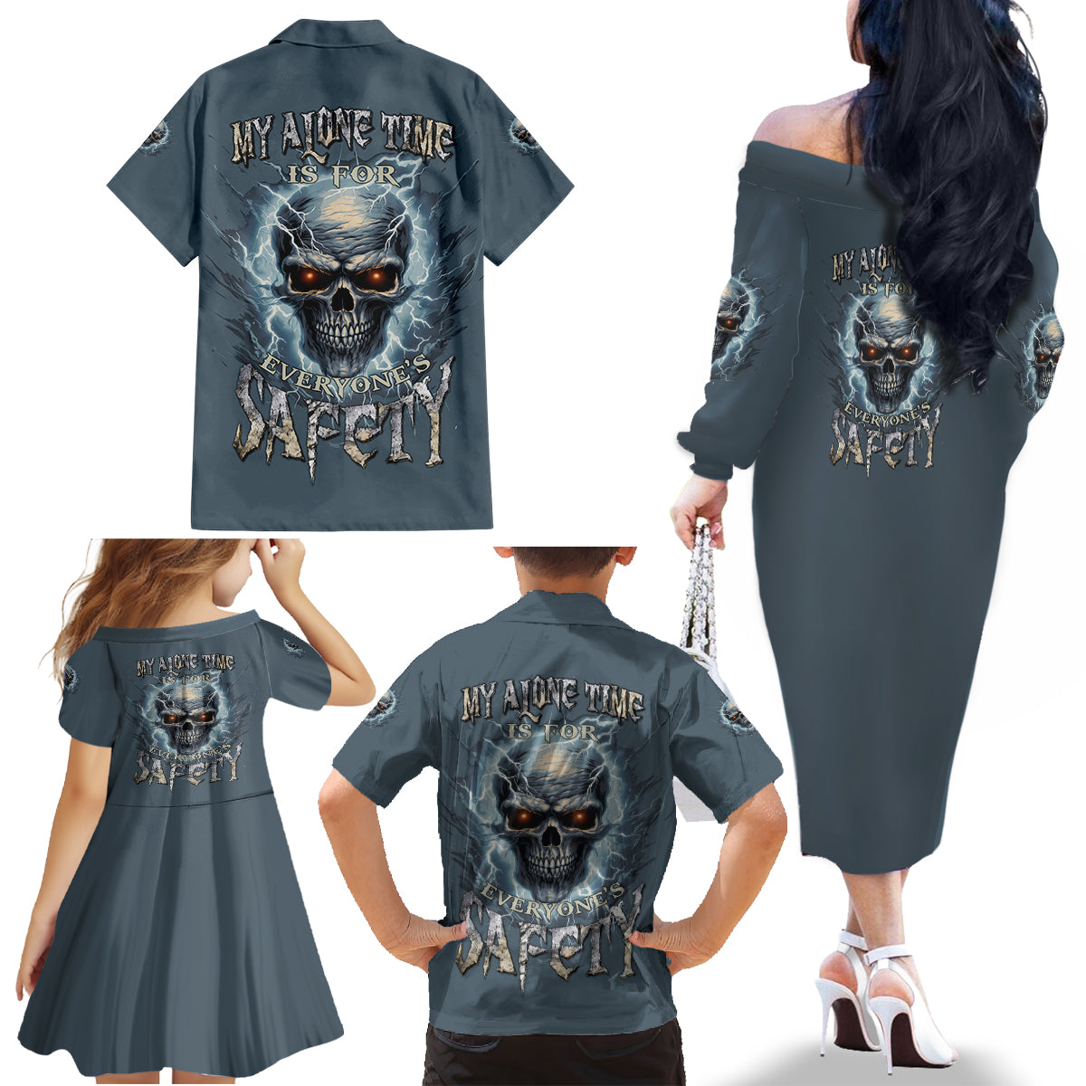 My Alone Time Is For Everyone's Safety Family Matching Off Shoulder Long Sleeve Dress and Hawaiian Shirt - Wonder Print Shop