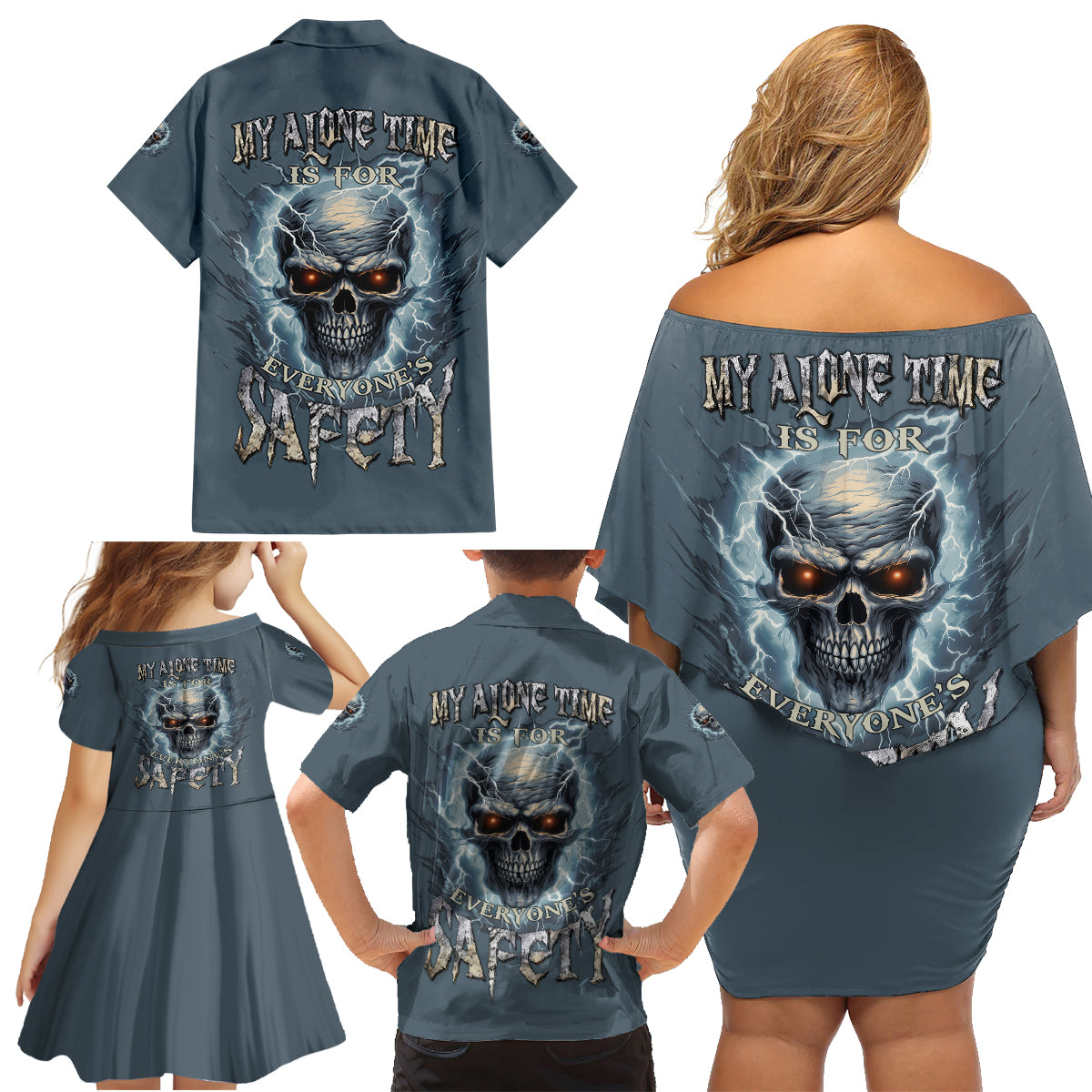 My Alone Time Is For Everyone's Safety Family Matching Off Shoulder Short Dress and Hawaiian Shirt - Wonder Print Shop