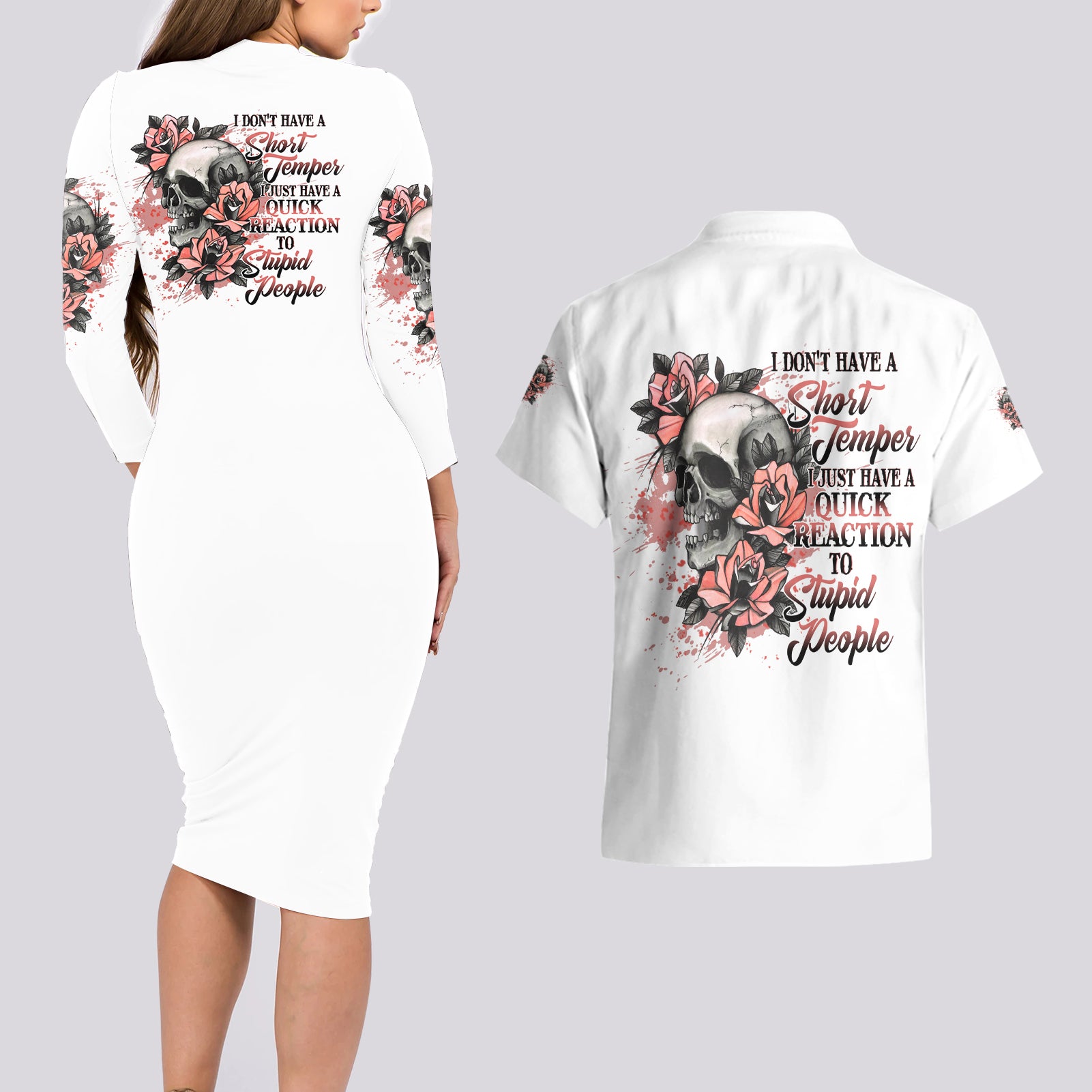 I Don't Have A Short Temper Couples Matching Long Sleeve Bodycon Dress and Hawaiian Shirt - Wonder Print Shop