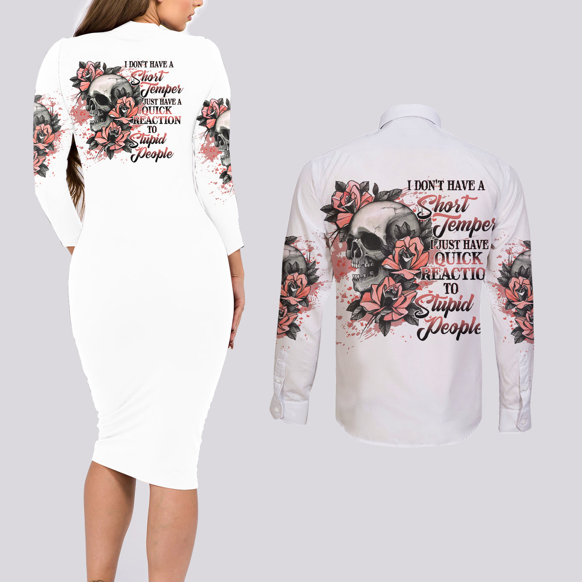 I Don't Have A Short Temper Couples Matching Long Sleeve Bodycon Dress and Long Sleeve Button Shirt - Wonder Print Shop