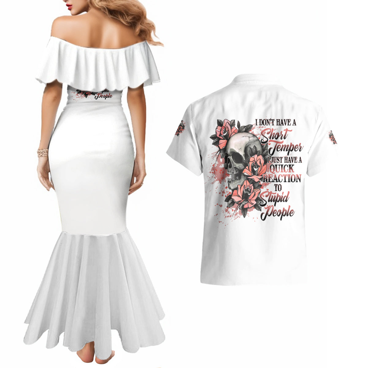 I Don't Have A Short Temper Couples Matching Mermaid Dress and Hawaiian Shirt - Wonder Print Shop