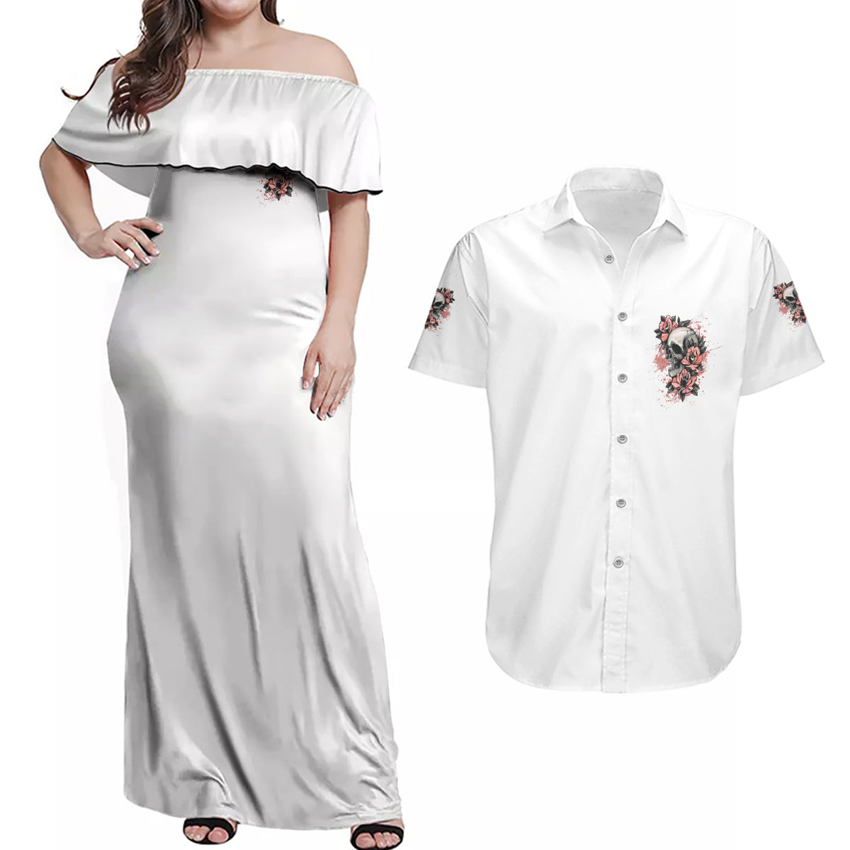 I Don't Have A Short Temper Couples Matching Off Shoulder Maxi Dress and Hawaiian Shirt - Wonder Print Shop