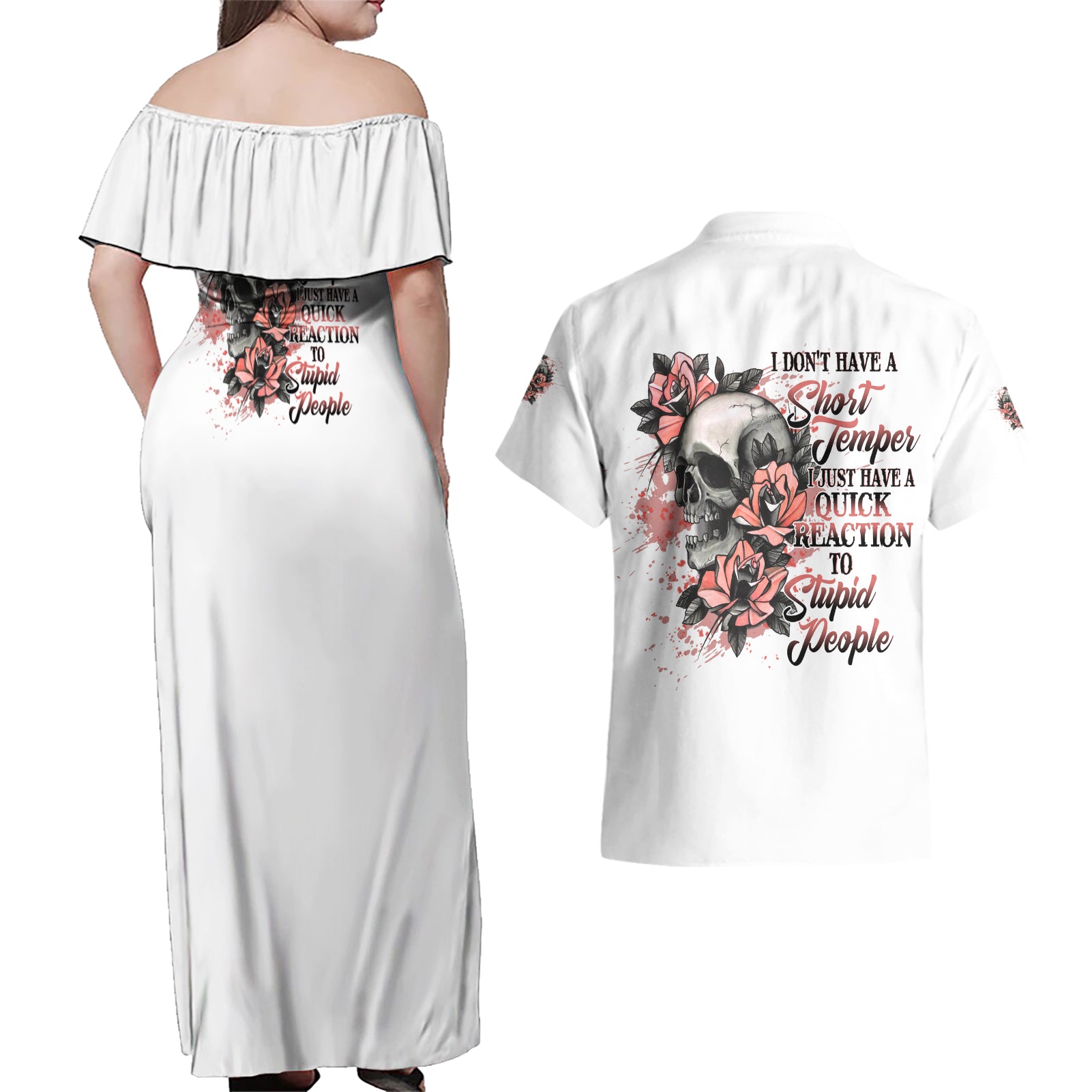 I Don't Have A Short Temper Couples Matching Off Shoulder Maxi Dress and Hawaiian Shirt - Wonder Print Shop