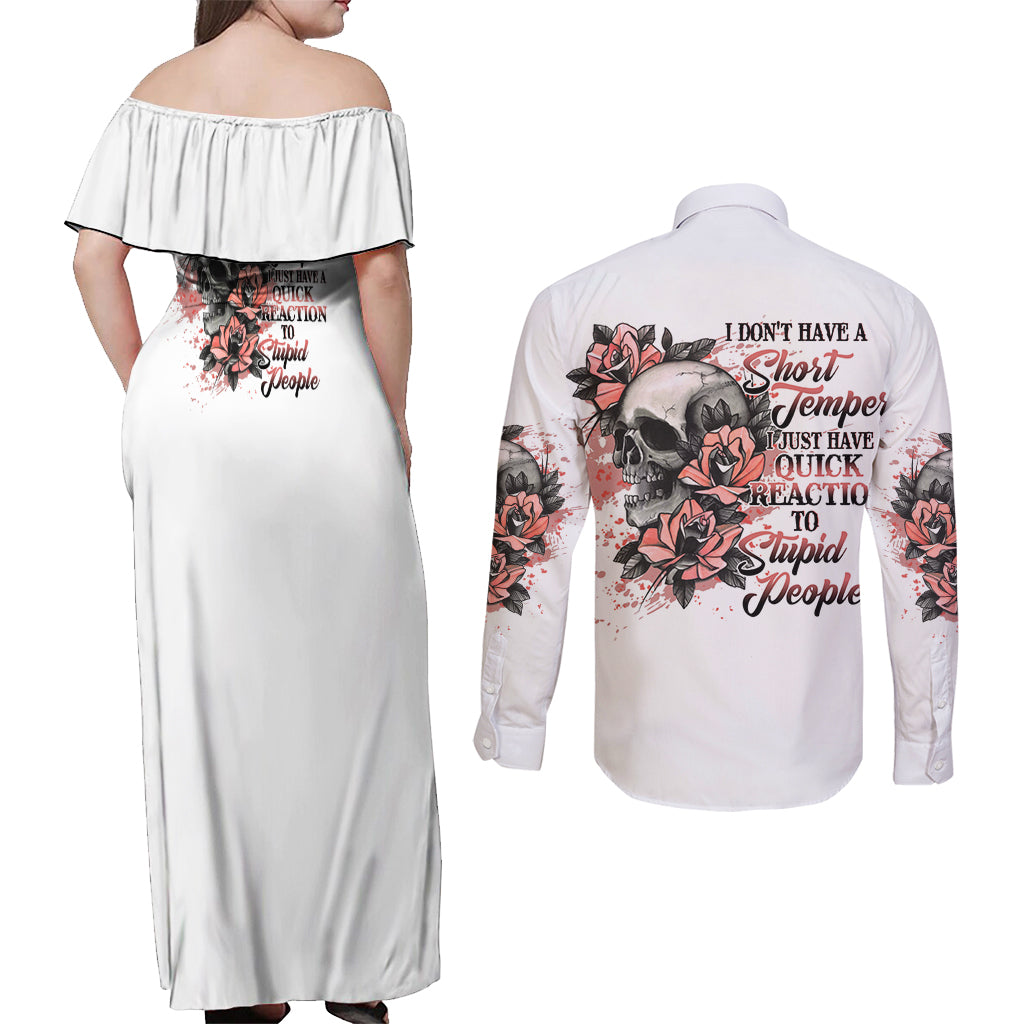 I Don't Have A Short Temper Couples Matching Off Shoulder Maxi Dress and Long Sleeve Button Shirt - Wonder Print Shop