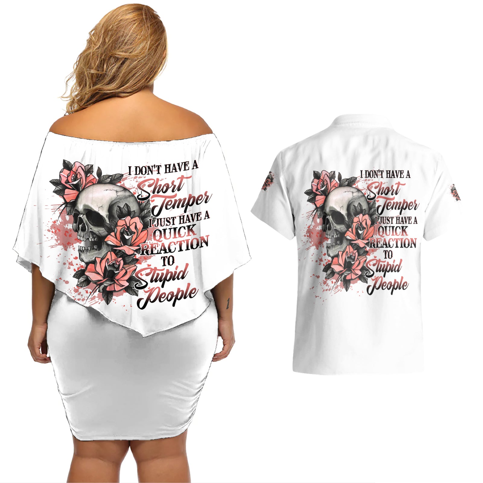 I Don't Have A Short Temper Couples Matching Off Shoulder Short Dress and Hawaiian Shirt - Wonder Print Shop