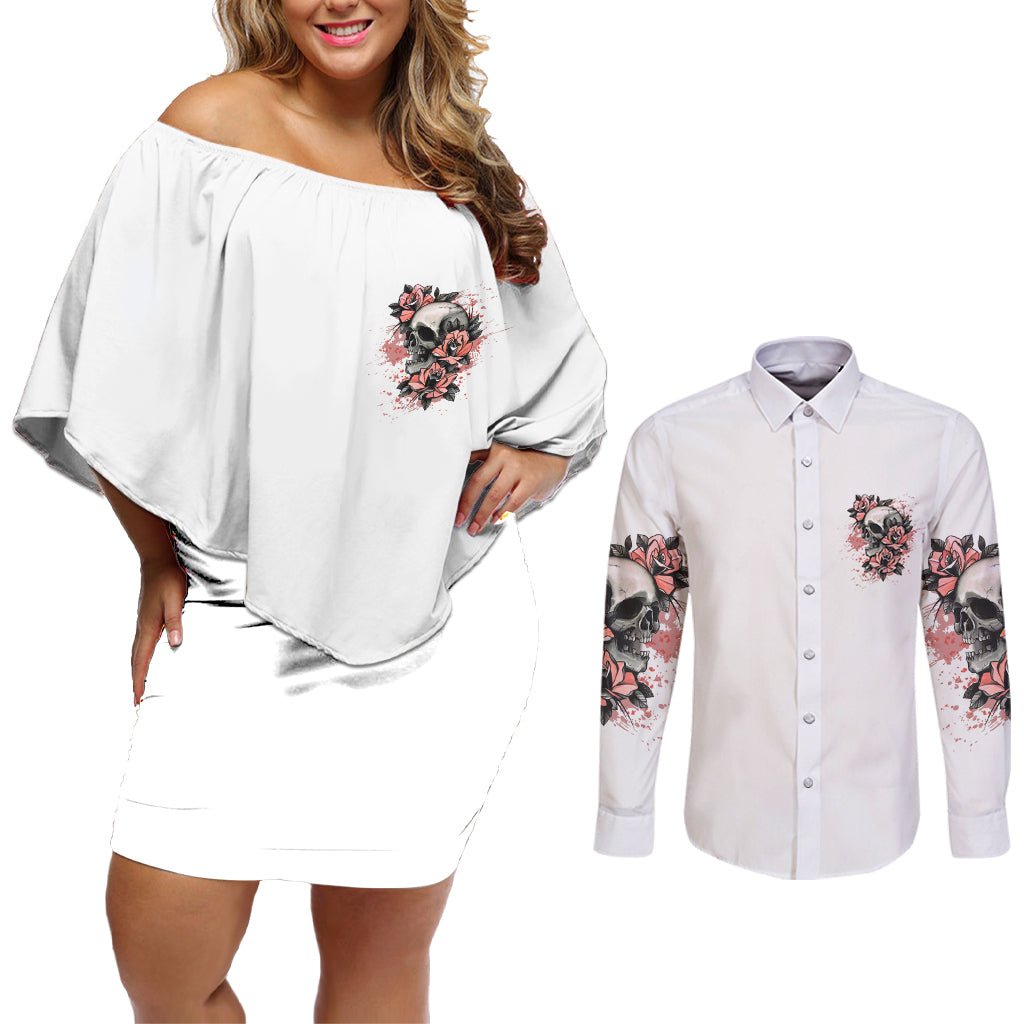 I Don't Have A Short Temper Couples Matching Off Shoulder Short Dress and Long Sleeve Button Shirt - Wonder Print Shop