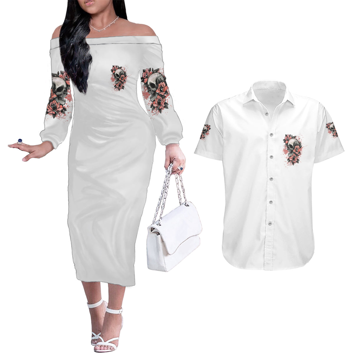 I Don't Have A Short Temper Couples Matching Off The Shoulder Long Sleeve Dress and Hawaiian Shirt - Wonder Print Shop