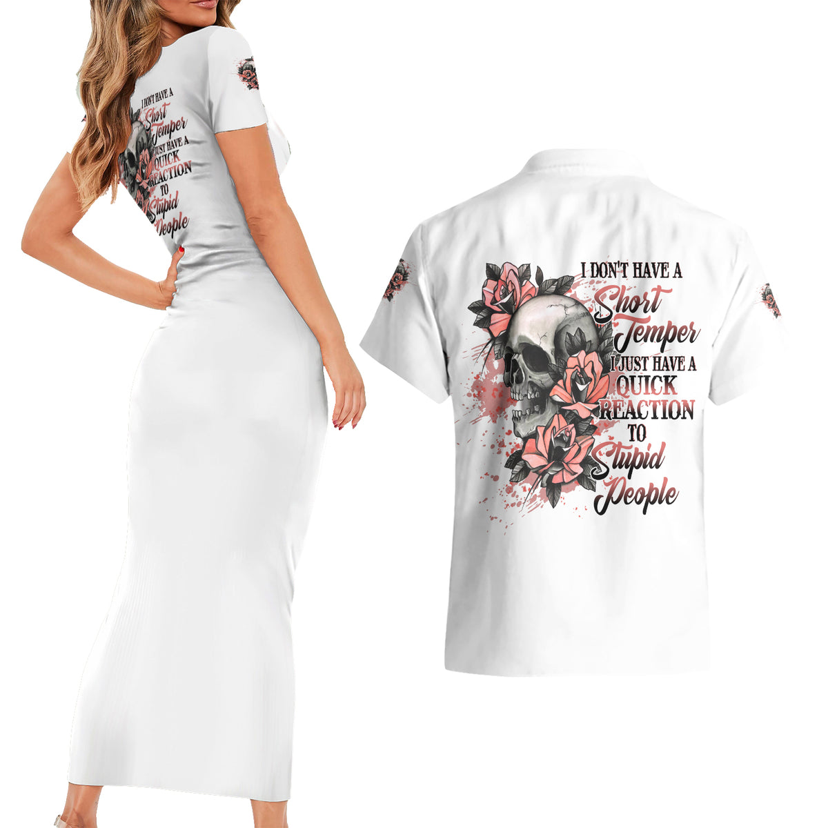 I Don't Have A Short Temper Couples Matching Short Sleeve Bodycon Dress and Hawaiian Shirt - Wonder Print Shop