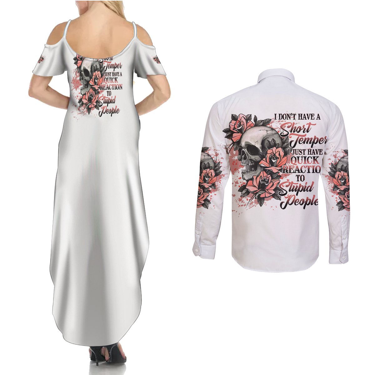 I Don't Have A Short Temper Couples Matching Summer Maxi Dress and Long Sleeve Button Shirt - Wonder Print Shop