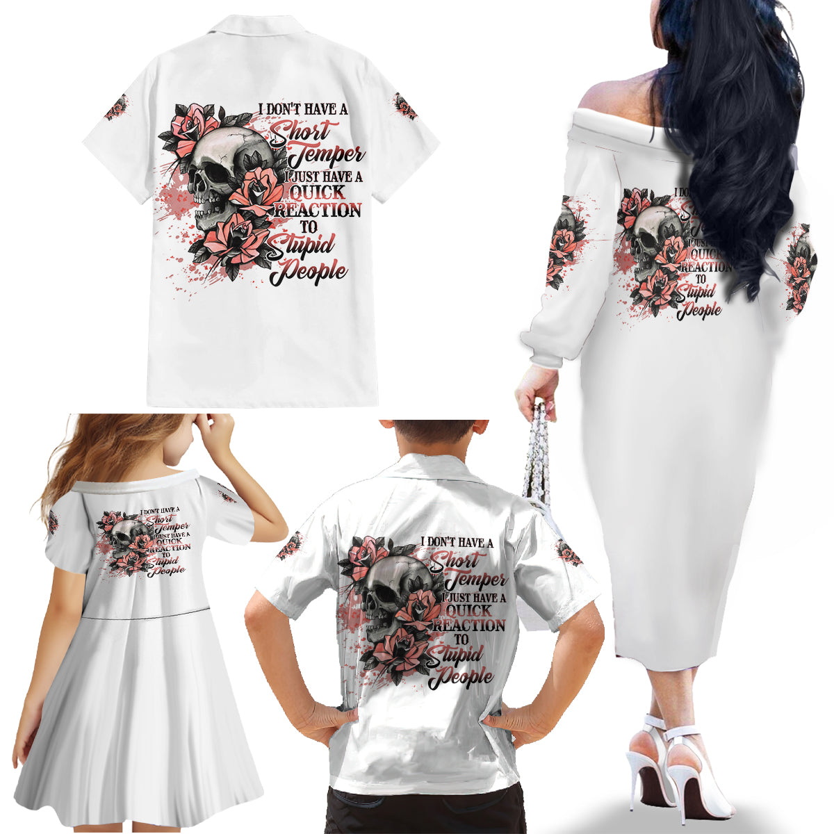 I Don't Have A Short Temper Family Matching Off Shoulder Long Sleeve Dress and Hawaiian Shirt - Wonder Print Shop