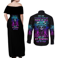 One Day Let My Demons Out To Play Couples Matching Off Shoulder Maxi Dress and Long Sleeve Button Shirt - Wonder Print Shop