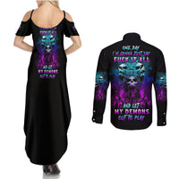One Day Let My Demons Out To Play Couples Matching Summer Maxi Dress and Long Sleeve Button Shirt - Wonder Print Shop