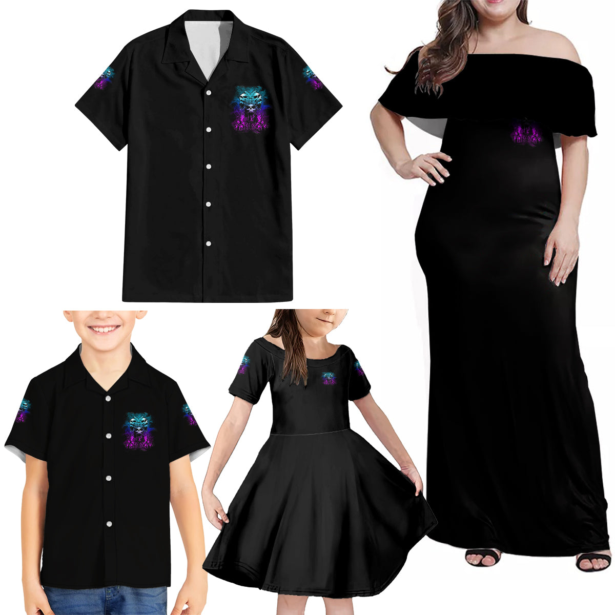 One Day Let My Demons Out To Play Family Matching Off Shoulder Maxi Dress and Hawaiian Shirt - Wonder Print Shop
