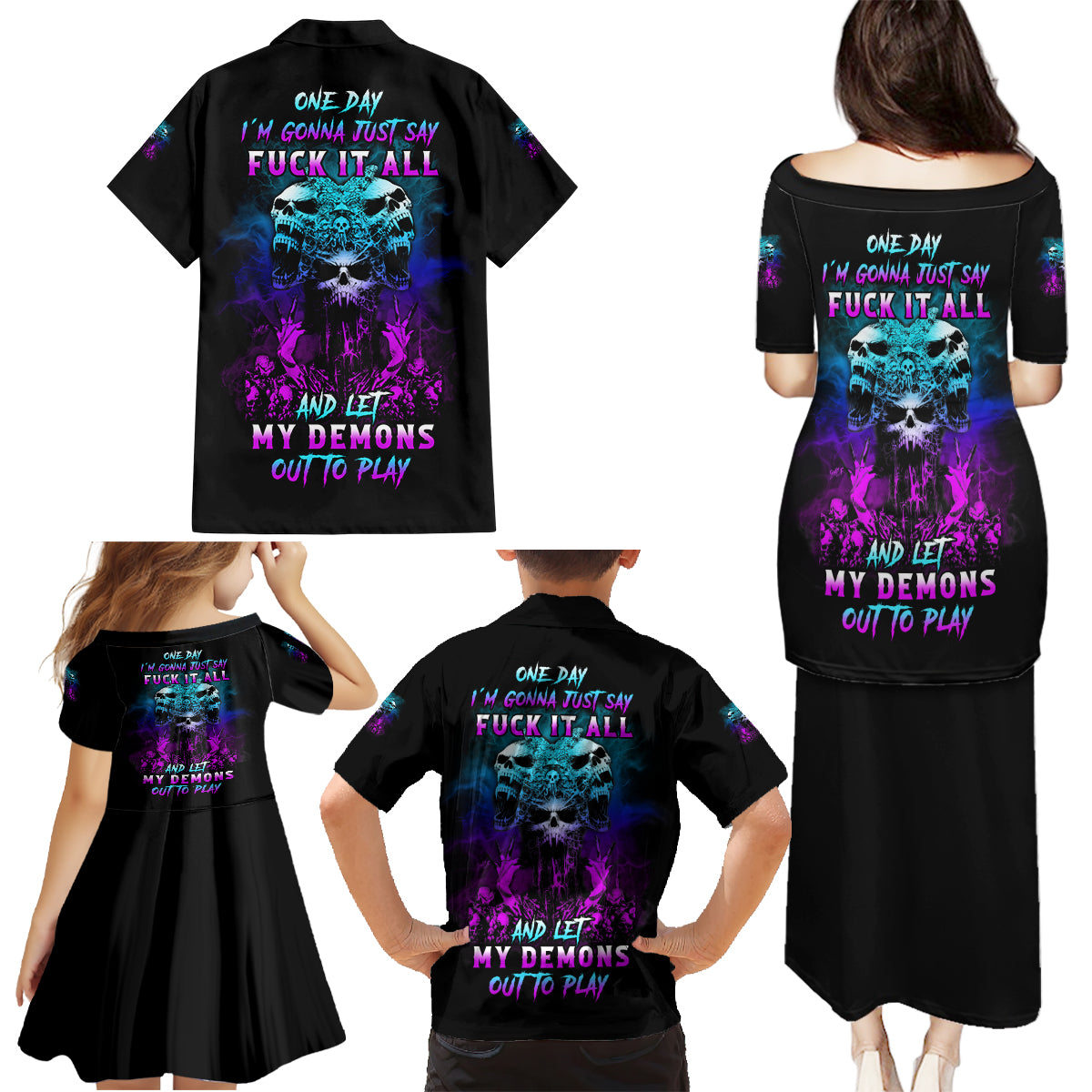 One Day Let My Demons Out To Play Family Matching Puletasi Dress and Hawaiian Shirt - Wonder Print Shop