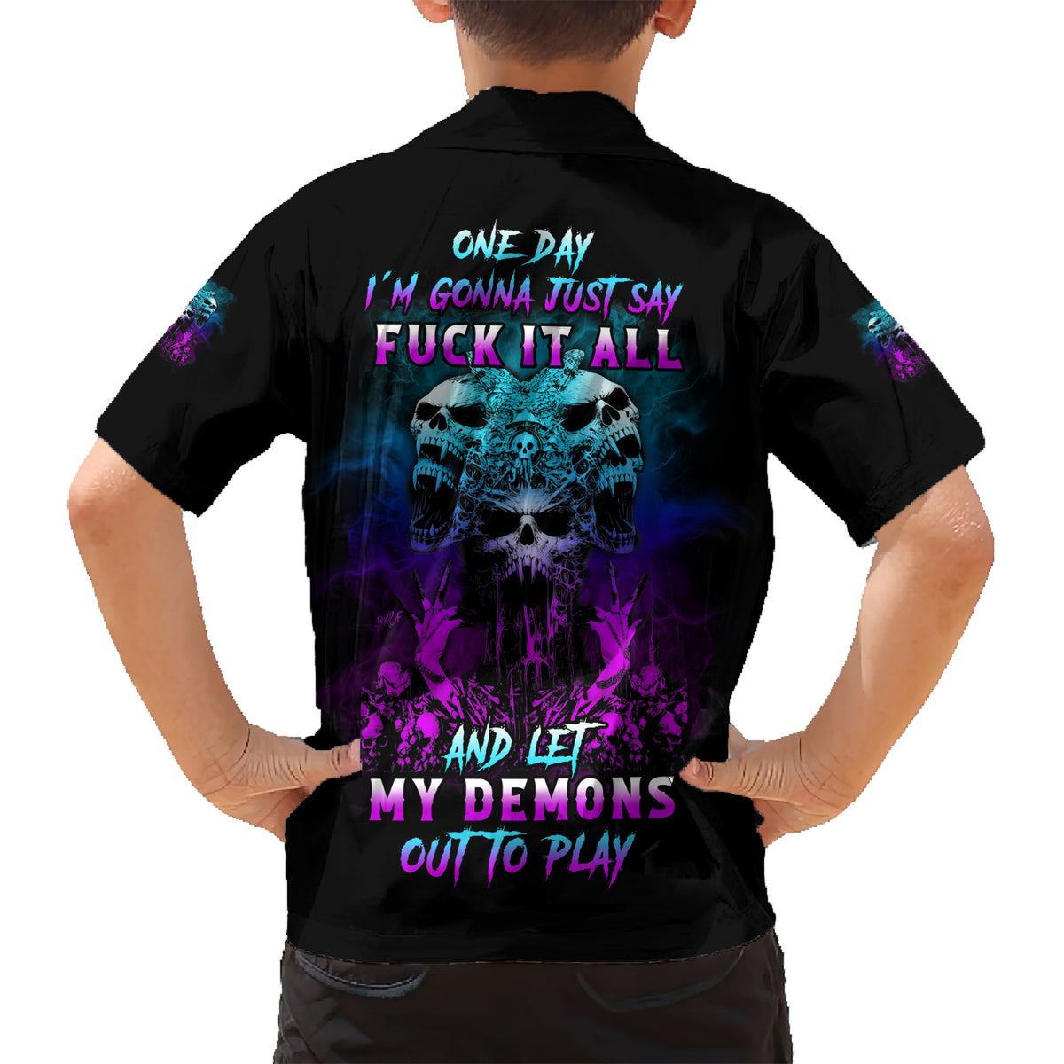 One Day Let My Demons Out To Play Family Matching Short Sleeve Bodycon Dress and Hawaiian Shirt - Wonder Print Shop
