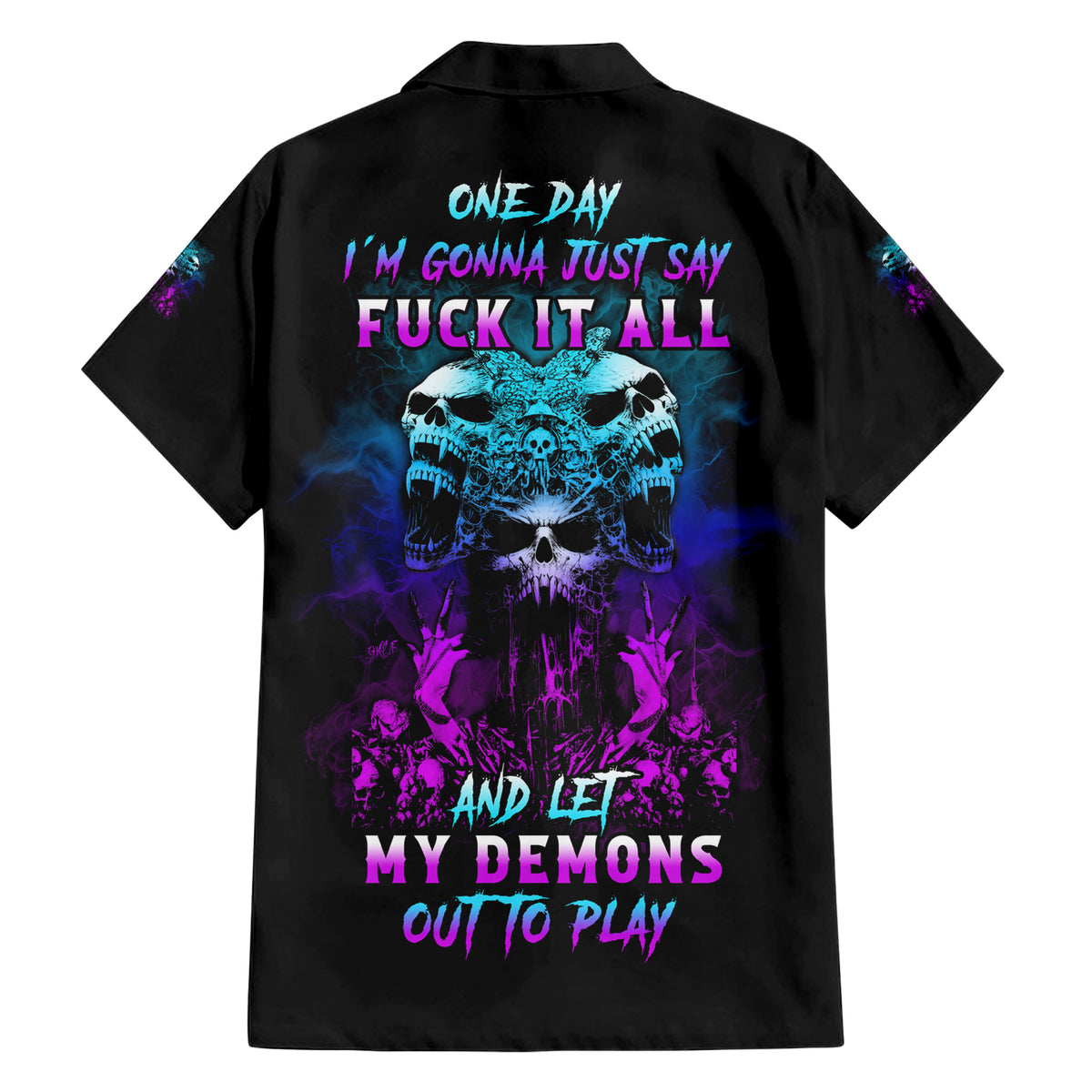 One Day Let My Demons Out To Play Family Matching Short Sleeve Bodycon Dress and Hawaiian Shirt - Wonder Print Shop