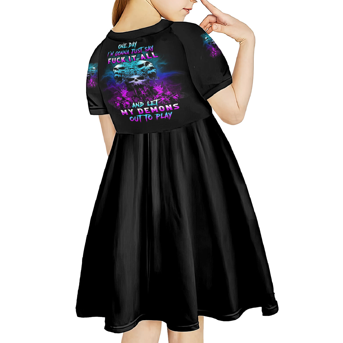 One Day Let My Demons Out To Play Kid Short Sleeve Dress - Wonder Print Shop