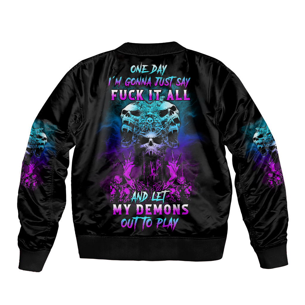 One Day Let My Demons Out To Play Sleeve Zip Bomber Jacket - Wonder Print Shop