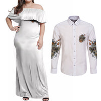 I Don't Need A Middle Skull Couples Matching Off Shoulder Maxi Dress and Long Sleeve Button Shirt - Wonder Print Shop