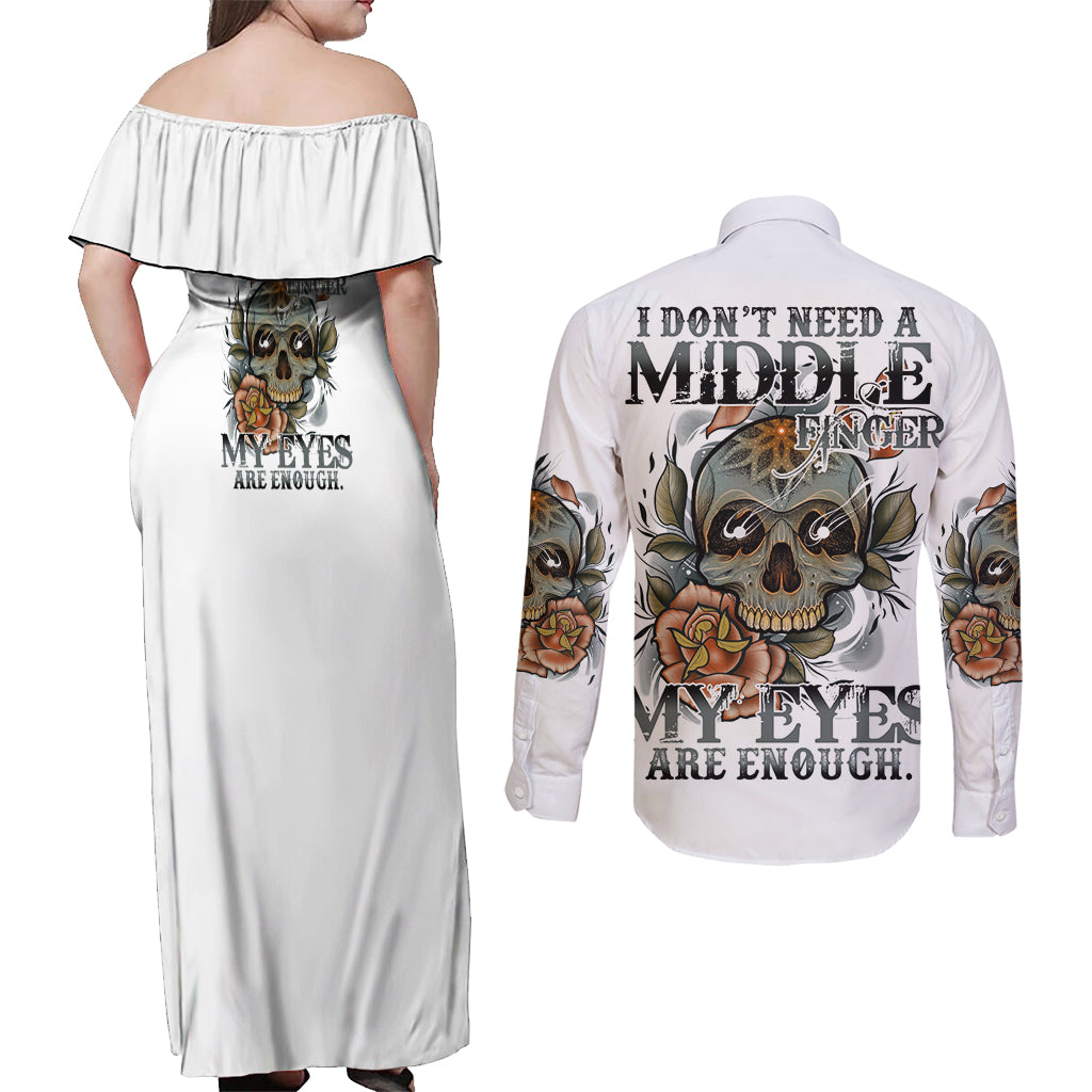 I Don't Need A Middle Skull Couples Matching Off Shoulder Maxi Dress and Long Sleeve Button Shirt - Wonder Print Shop