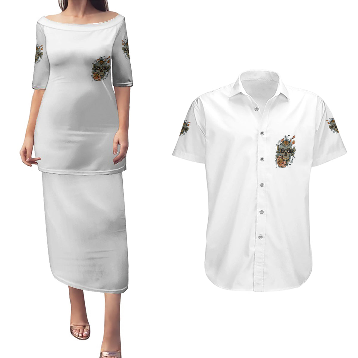 I Don't Need A Middle Skull Couples Matching Puletasi Dress and Hawaiian Shirt - Wonder Print Shop