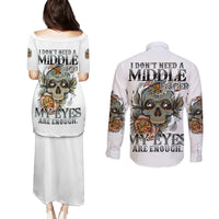 I Don't Need A Middle Skull Couples Matching Puletasi Dress and Long Sleeve Button Shirt - Wonder Print Shop