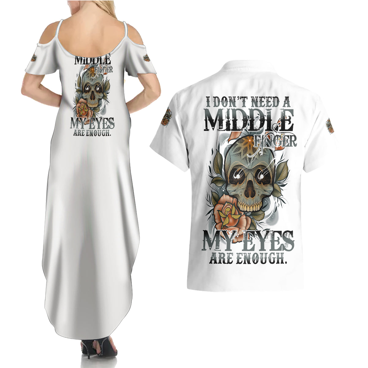 I Don't Need A Middle Skull Couples Matching Summer Maxi Dress and Hawaiian Shirt - Wonder Print Shop