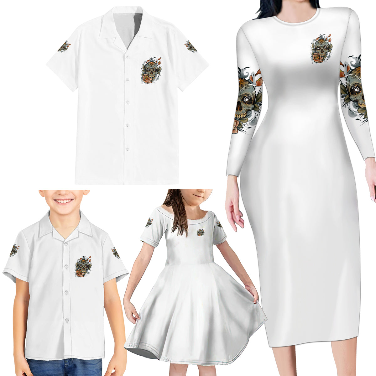 I Don't Need A Middle Skull Family Matching Long Sleeve Bodycon Dress and Hawaiian Shirt - Wonder Print Shop