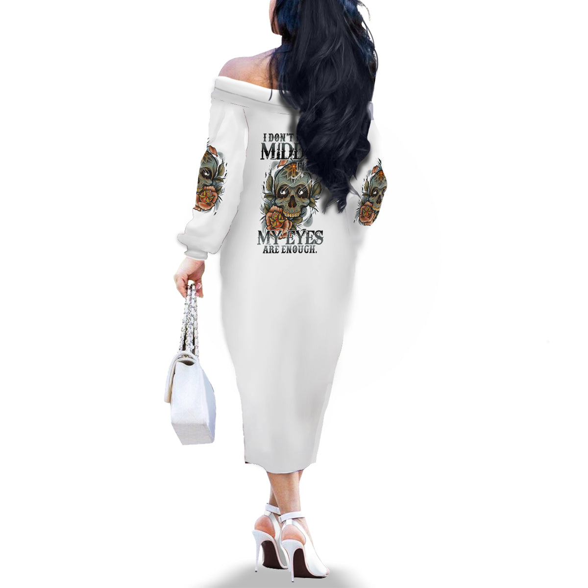 I Don't Need A Middle Skull Family Matching Off Shoulder Long Sleeve Dress and Hawaiian Shirt - Wonder Print Shop