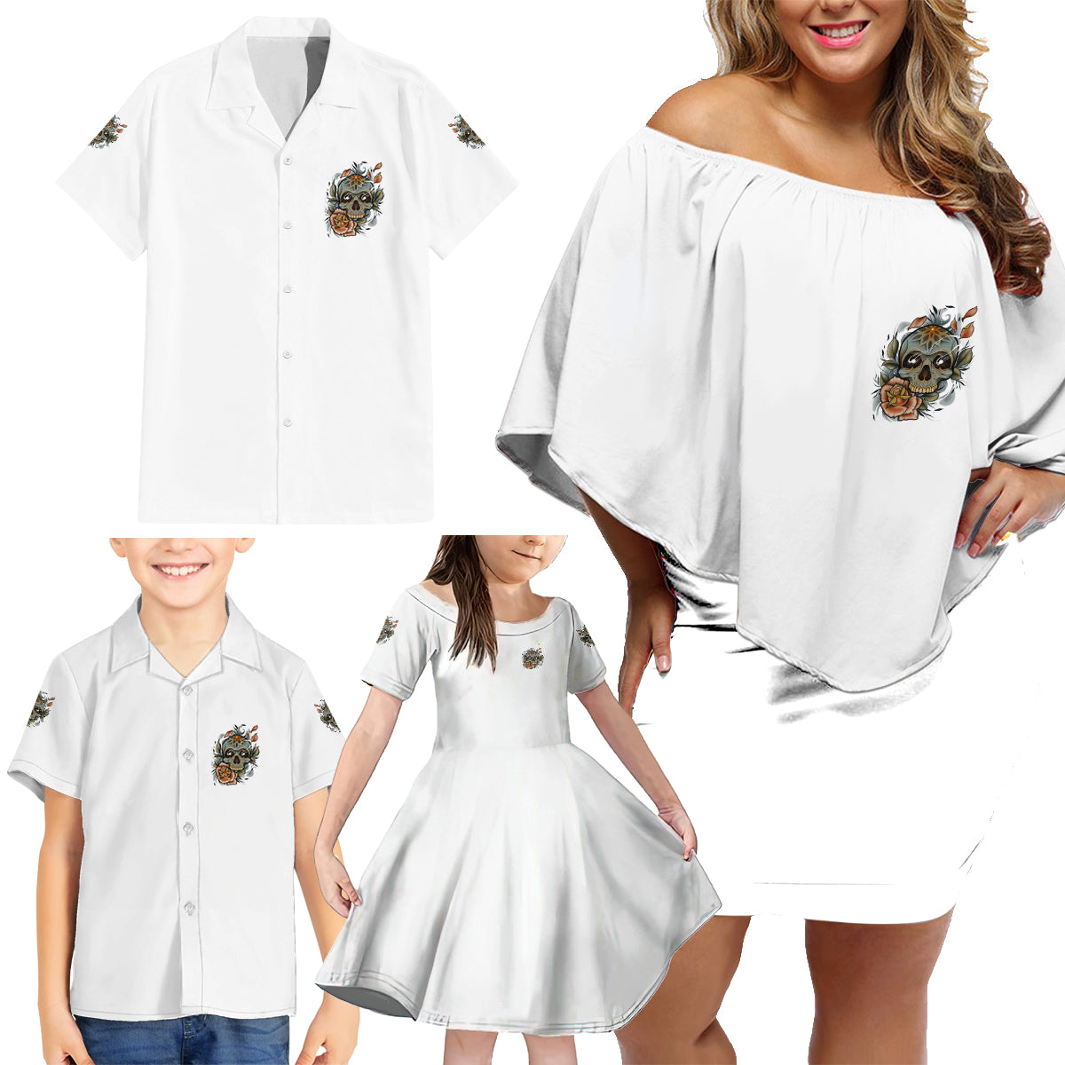 I Don't Need A Middle Skull Family Matching Off Shoulder Short Dress and Hawaiian Shirt - Wonder Print Shop