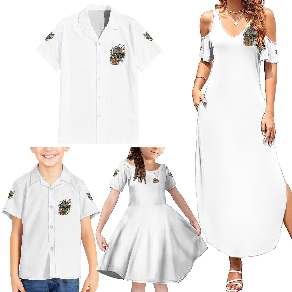 I Don't Need A Middle Skull Family Matching Summer Maxi Dress and Hawaiian Shirt - Wonder Print Shop