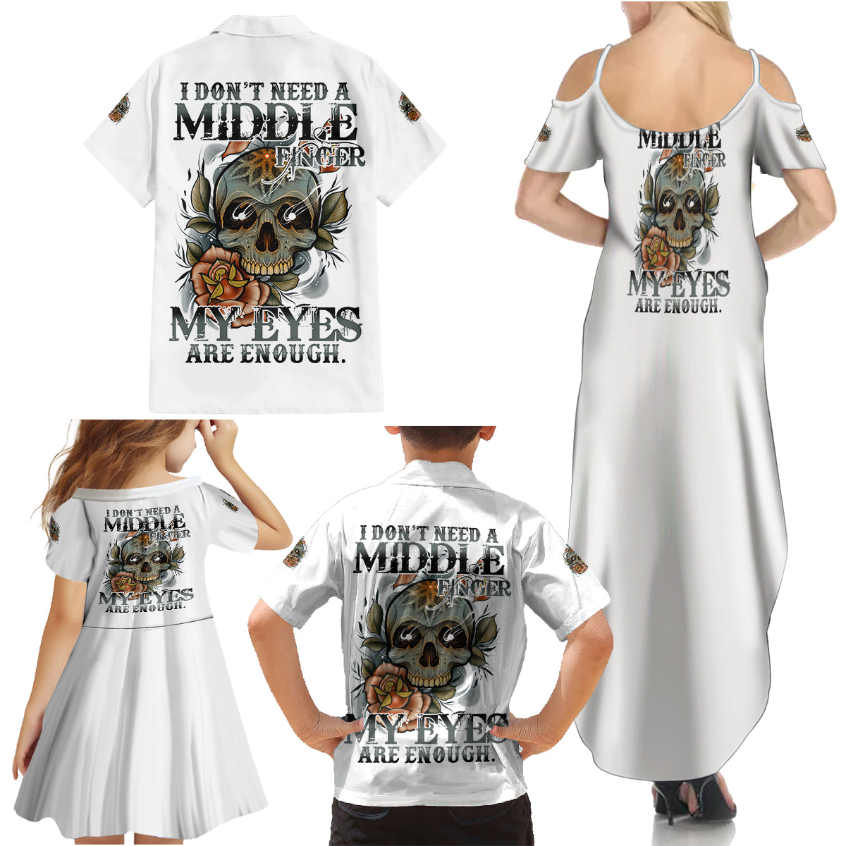I Don't Need A Middle Skull Family Matching Summer Maxi Dress and Hawaiian Shirt - Wonder Print Shop