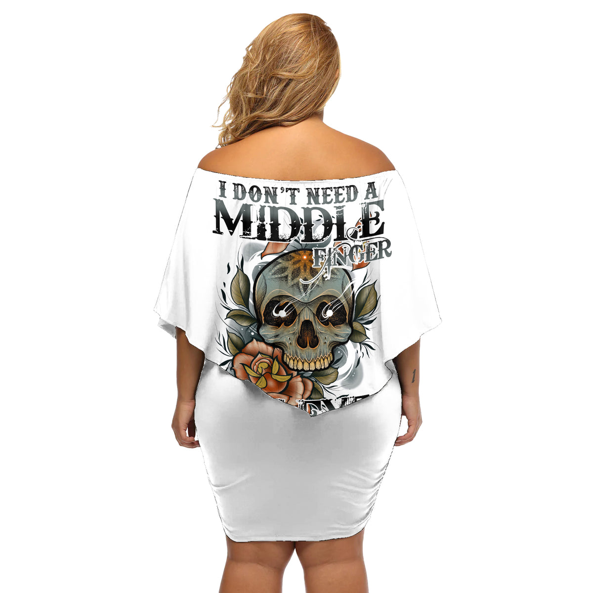 I Don't Need A Middle Skull Off Shoulder Short Dress - Wonder Print Shop