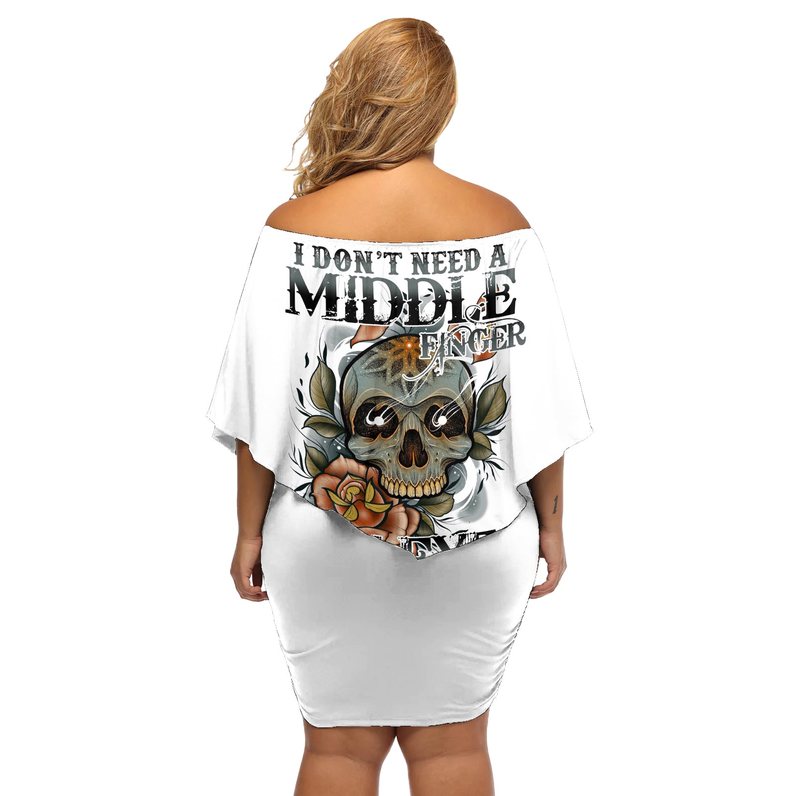 I Don't Need A Middle Skull Off Shoulder Short Dress - Wonder Print Shop