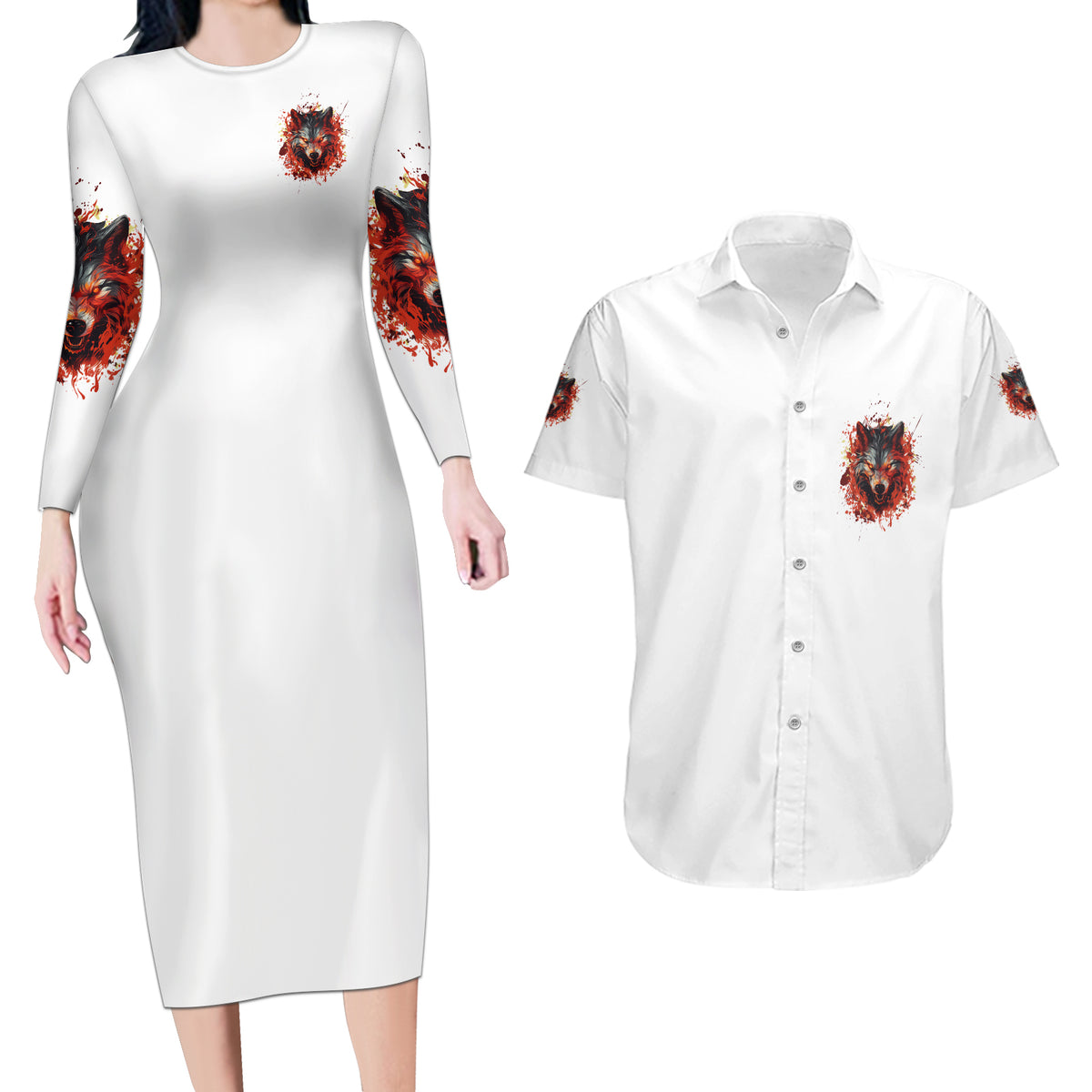 Judge Me When Wolf Couples Matching Long Sleeve Bodycon Dress and Hawaiian Shirt - Wonder Print Shop