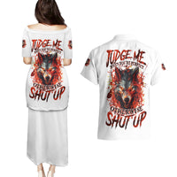 Judge Me When Wolf Couples Matching Puletasi Dress and Hawaiian Shirt - Wonder Print Shop
